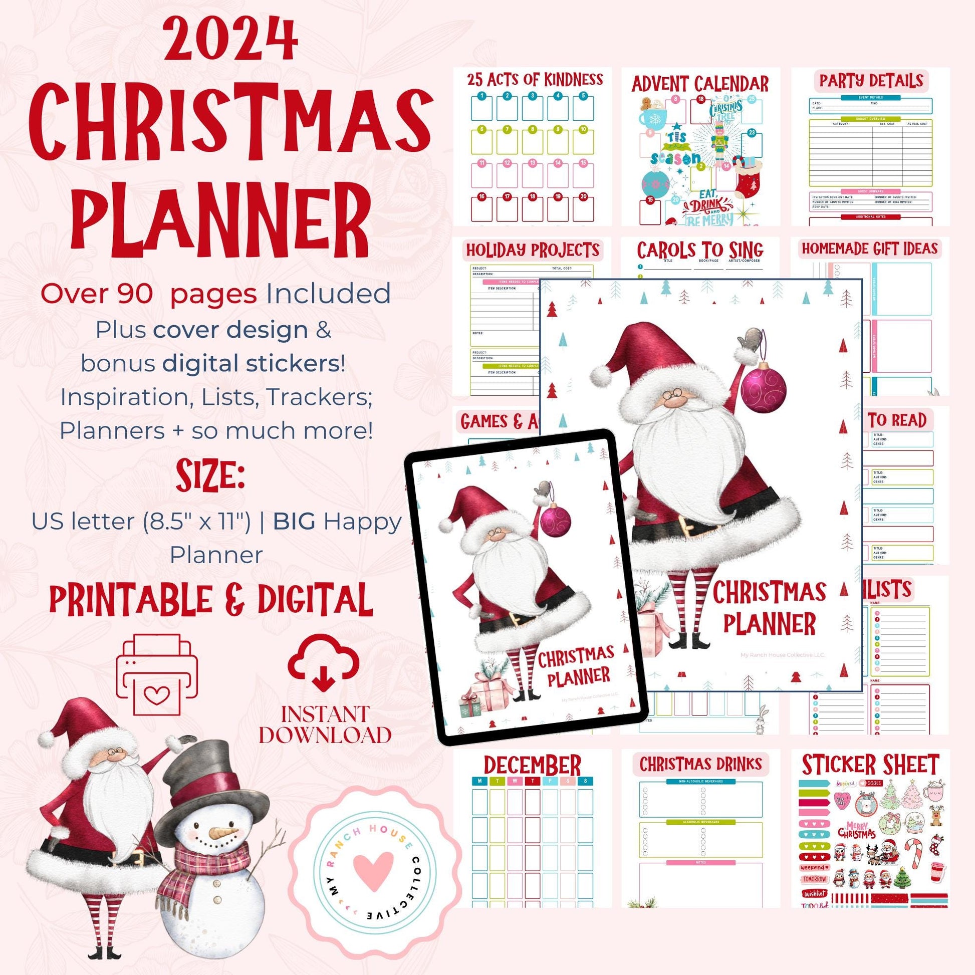 a christmas planner with santa claus and snowman