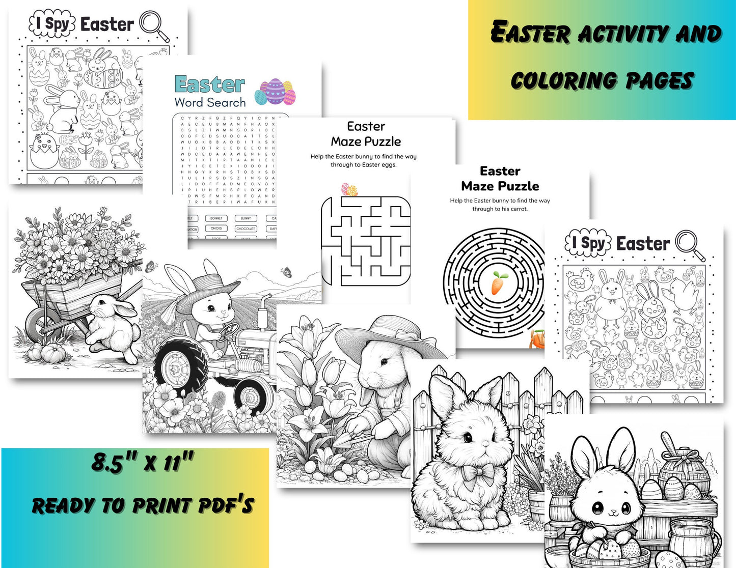 Easter Activity & Coloring Pages | Easter Bunny Printables, Instant Download Fun Coloring