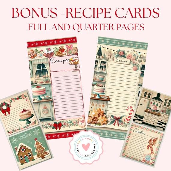 Christmas Recipes Junk Journal Kit - Printable Recipe Cards - Digital Download - Holiday Crafting Supplies