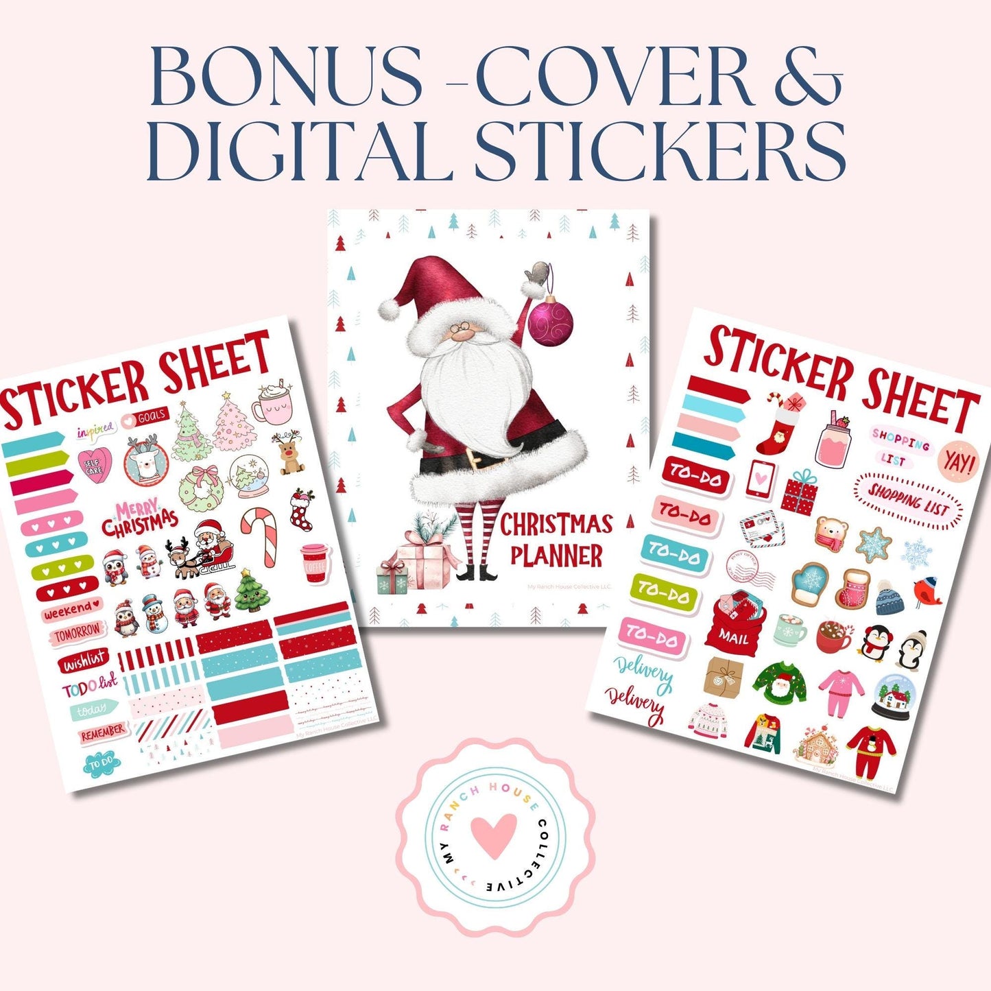 a christmas sticker sheet with a santa clause on it