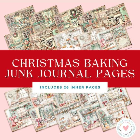 Christmas Recipes Junk Journal Kit - Printable Recipe Cards - Digital Download - Holiday Crafting Supplies