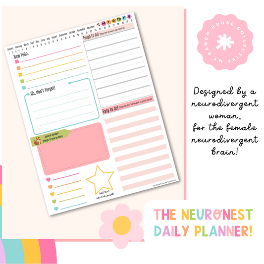 The ADHD Neurodiversity Daily Notepad Planner- Our NeuroNest Daily Notepad is designed for the Neurodivergent Brain, where we celebrate thinking differently! ADHD, Dyslexia, & Autism for Women