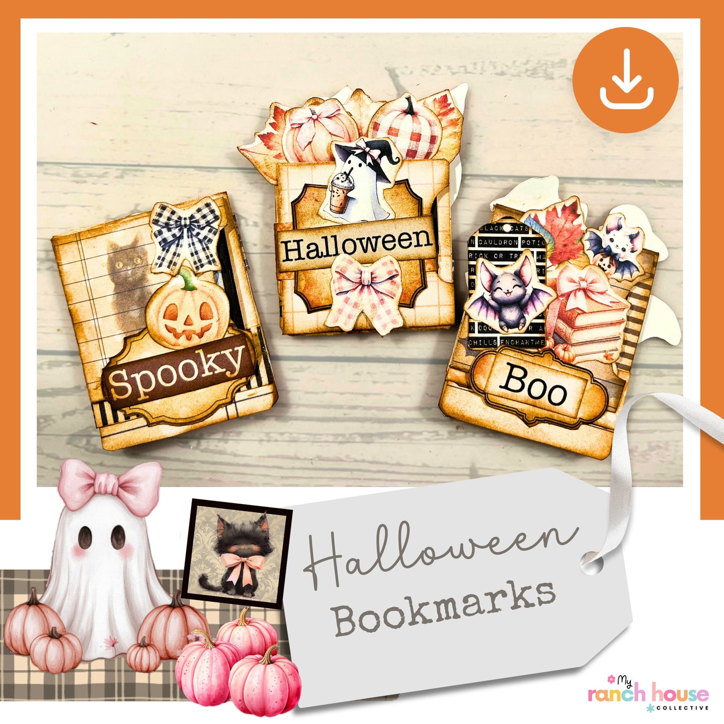 Bookmark Halloween DYI Paperclip Bookmark Gift for Book Lovers, Cute Book Club Favor, Digital Download Mini Ephemera