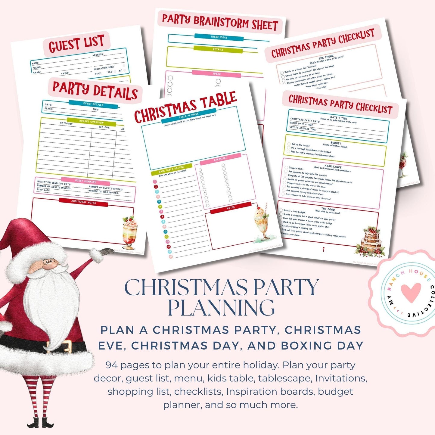 a christmas party planning sheet with santa clause