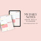 a pink background with two notebooks on top of it